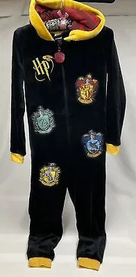 Buy Harry Potter Hogwarts Black Fleece Zip Up All In One With Hoodie Size UK Age 12 • 12.99£