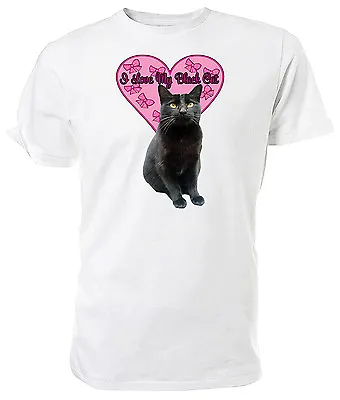 Buy I Love My Black Cat T Shirt Choice Of Size & Cols Mens/womens Printed With Dtf • 11.99£