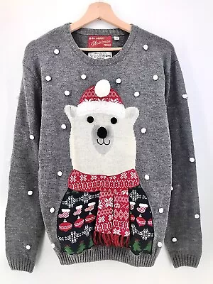 Buy Star Women Christmas Snow Polar Bear 78% Acrylic Jumper Grey Size 16 Ref390 • 10.99£