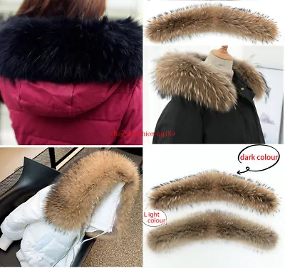 Buy 100% Real Fur Collar Scarf Unisex Ussuri Raccoon Fur Collar Trim For Hood Jacket • 53.99£