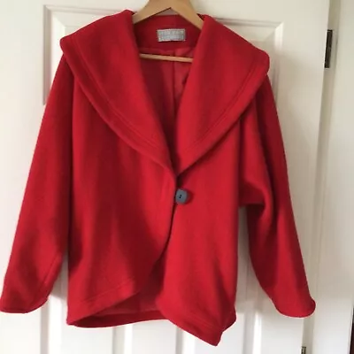 Buy Jean Muir Essentials Red Wool Shawl Collared Jacket UK10/12 Lined Button Exc Con • 15£