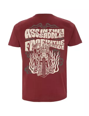 Buy Dragstrip Clothing Ass In The Saddle Face In Wind Stone Burgundy Chopper T`shirt • 25£