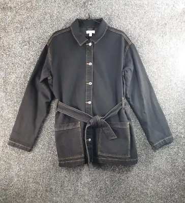 Buy Topshop Women Shacket Denim Jacket 14 Black Cotton Mid Length Button Long Sleeve • 24.99£