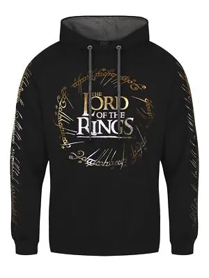 Buy Lord Of The Rings LotR Hoodie Gold Foil Logo Pullover Men's Black • 49.99£