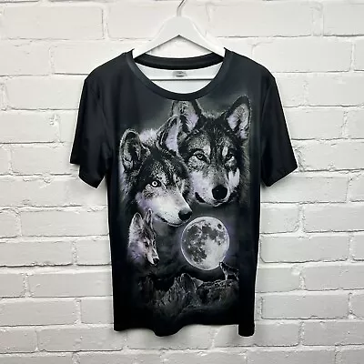 Buy Wolves T Shirt Medium Mens Black All Over Print Double Sided Short Sleeve • 8.99£