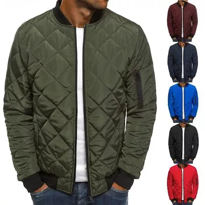 Buy Quilted Stand Collar Puffer Coat Men's Winter Zip Up Jacket Warm Outwear Red • 30.28£