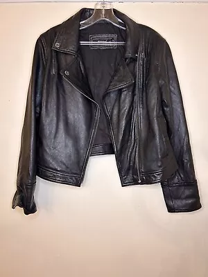 Buy Atmosphere Biker Jacket Sz 14 Black 100% Leather Lined Zip Up Vintage 90s Y2K • 5£