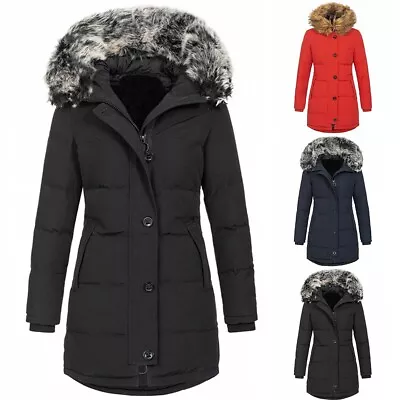 Buy Hooded Winter Coat For Women Slim Fit Midlength Parka Jacket With Fur Collar • 30.43£