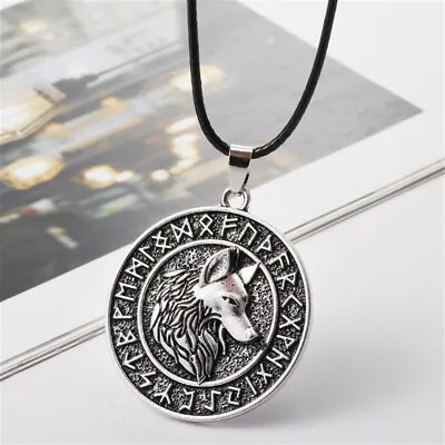 Buy Vintage Men Norse Animal Viking Runes Wolf Head Pendant Necklace Amulet Jewelry • 4.68£