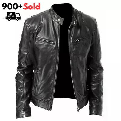 Buy Mens Vintage Cafe Racer Genuine Real Leather Black Brown Biker Slim Fit Jacket • 74.99£
