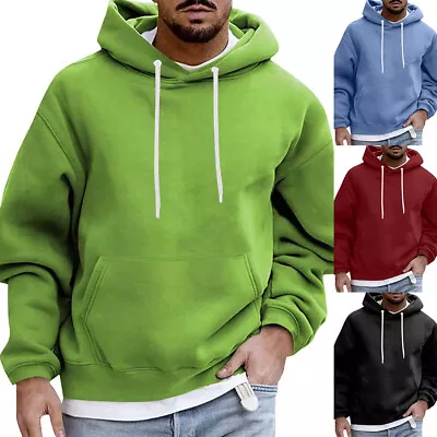 Buy Men's Plain Pullover Hoodies Casual Lace-up Sweatshirt Long Sleeve Classic Tops • 26.18£