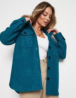 Buy ROCKMANS - Womens Long Jacket - Green Winter Shacket - Shirt - Fleeced - Casual • 18.61£