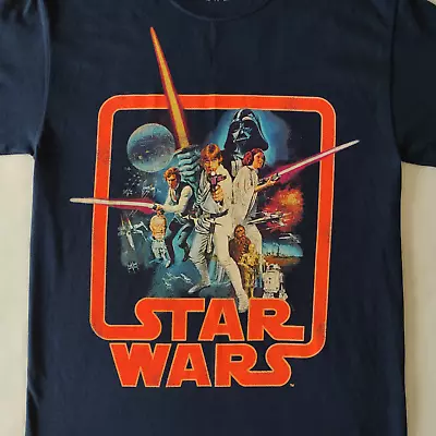 Buy Star Wars A New Hope - Retro Logo T-Shirt Small 36-37  NEW - Gildan - Dark Blue • 17.99£