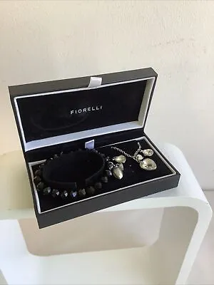 Buy Fiorelli Boxed Black Bracelet Necklace Earring Diamante Heart Jewellery Set • 18.95£