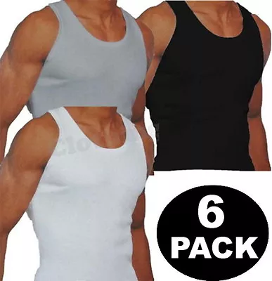 Buy New Mens 6 Pack Vests  Pure Cotton Gym Top Summer Training S M L XL 2XL • 12.95£