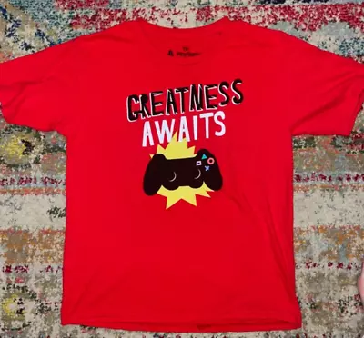 Buy Playstation Greatness Awaits Game Red T-Shirt Unisex Size YXL • 5.92£