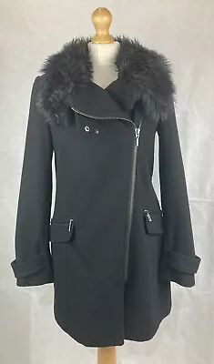 Buy Zara Women’s Black Wool Blend Faux Fur Collar Zip Up Jacket Medium A100 • 27.99£