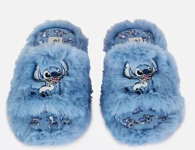 Buy Lilo & Stitch Slippers Mule Blue Faux Fur Open Toes • 17.99£
