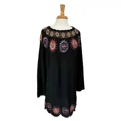 Buy Maggie Lawrence Vintage 80s Beaded Jeweled Black Heavy Knit Sweater Dress XL • 44.58£