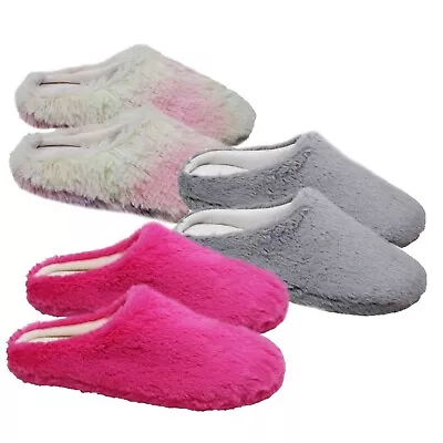 Buy Womens Slippers Ladies Moccasin Fluffy Memory Foam House Hard Sole Slip On Slide • 2.99£