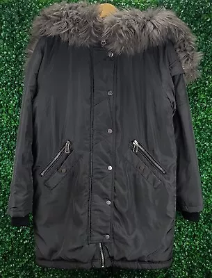Buy River Island Parka Women Faux Fur Trim Hooded Lined Winter Jacket Size UK 8 • 19.85£