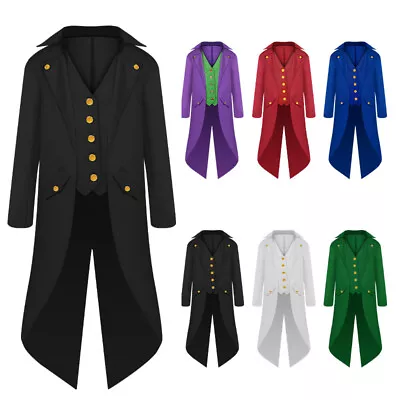 Buy Adult Kids Costume Gothic Jacket Medieval Steampunk Tailcoat Party Cosplay Coat • 11.99£
