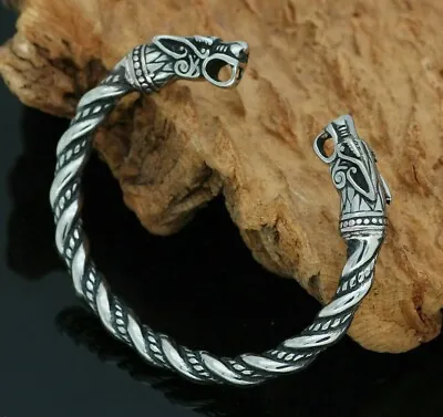Buy Viking Wolf Bracelet Stainless Steel Arm Ring Jewellery Bangle Cuff Norse • 9.99£