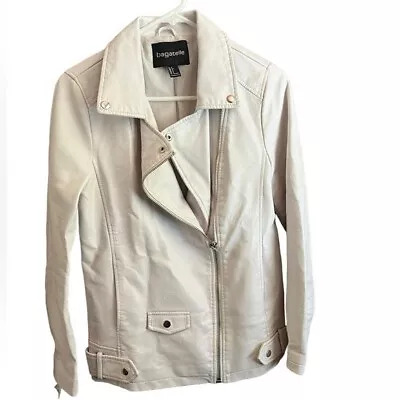 Buy Bagatelle Moto Vegan Off White Ivory Faux Leather Jacket Womens Size Small • 21.73£
