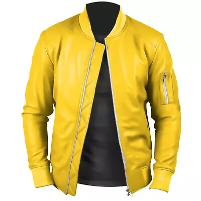 Buy Mens Classic Leather Jacket Cafe Racer Slim Fit Real Leather Bomber Ziper Jacket • 92.88£