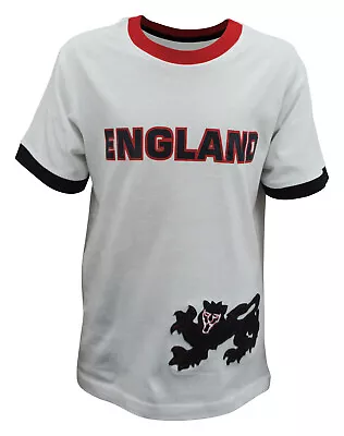 Buy Boys B-Essential T-Shirt Top ENGLAND Print Lion White Red Trim Age 2 To 12 Years • 4.97£