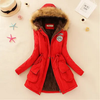 Buy Women's Warm Long Coat Fur Fleece Hooded Jacket Zip Up Winter Parka Coat Outwear • 18.99£