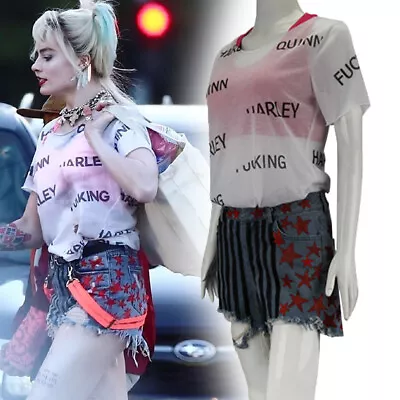 Buy Harley Quinn Birds Of Prey Outfit Vest+Shorts+T-Shirt Pants Suit Cosplay Costume • 35.99£