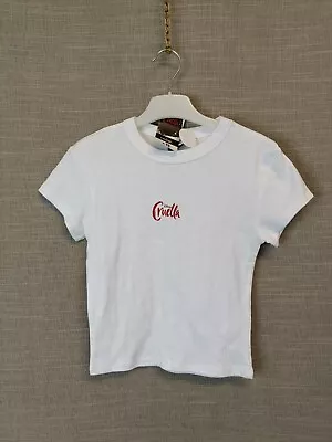 Buy Disney Baby T-Shirt Size 6 Cruella Crop White Short Sleeve Jersey Stretch • 4.25£