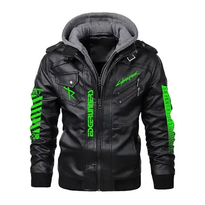 Buy Cyberpunk Edgerunner Game Leather Biker Motorcycle Detachable Hood Jacket • 132£