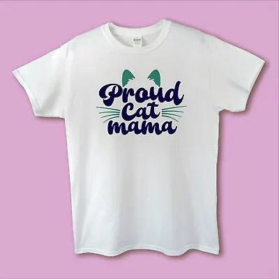 Buy Ladies/Women's Fun Cat Slogan Regular Fit T-shirt 'Proud Cat Mama' • 11.99£