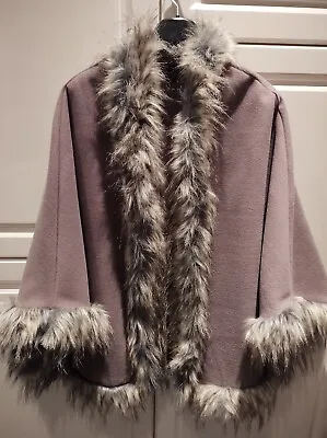 Buy Ladies Faux Fur Trimmed Cape Style Jacket • 8.50£