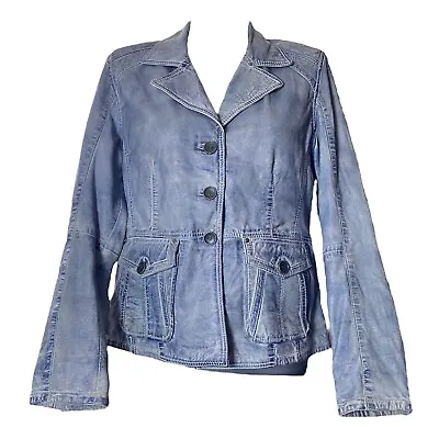 Buy Jilani Vintage Genuine Leather Denim Effect Button Up Jacket Womens Size 44 • 38.42£