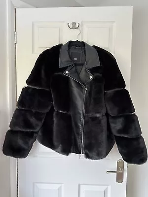 Buy River Island Black Faux Fur Panelled Jacket Size 18 RRP £85 • 30£