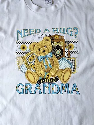 Buy Women's Vintage T Shirt Need A HUG?  1-800 GRANDMA Sz XL Teddy Bear Sunflowers • 27.01£