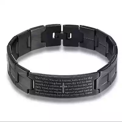 Buy NEW Black Stainless Steel Lord’s Prayer Christian Men’s Bracelet Jewelry B21 • 48.26£