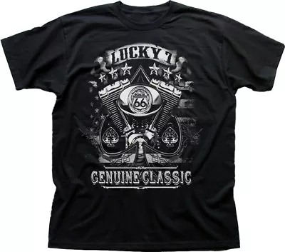 Buy Lucky 7 Route 66 American Classic Harley Twin Motorcycle Black T-shirt 9426 • 13.95£