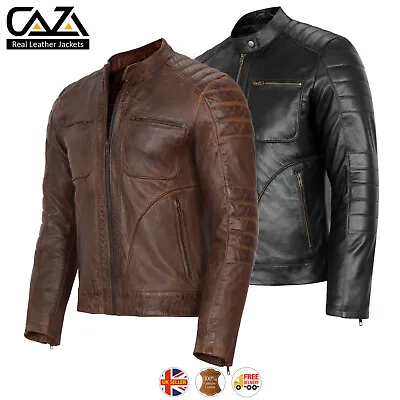 Buy Mens Vintage Cafe Racer Genuine Leather Jacket Black Brown Slim Fit Biker Jacket • 64.99£