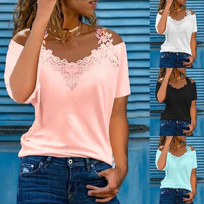 Buy Plus Size Womens Tops Lace Short Sleeve T Shirt Tee Ladies Summer Plain Blouse • 9.79£