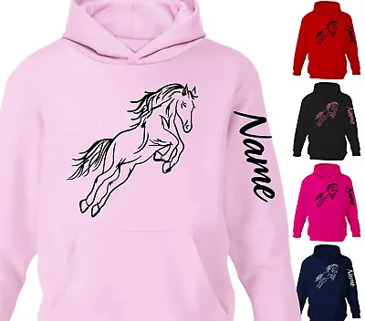 Buy Personalised Childrens Horse Riding Hoodie Womens Girls Glitter Hoody Arm Print • 15.95£
