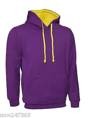 Buy Men's Premium Contrast Colour Fleece Hoodie Sweatshirt  Size XS To 4XL • 17.95£