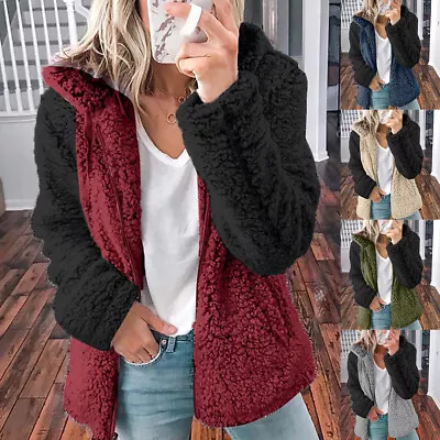 Buy Women Fleece Zip Up Teddy Bear Coat Hooded Fluffy Fur Cardigan Hoodies Jacket • 12.69£