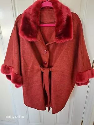 Buy Ladies Cape Jacket With Faux Fur, One Size • 12.50£