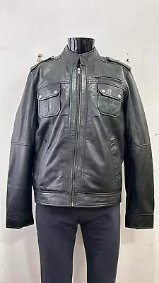 Buy Men's Leather Jacket Black Casual Biker Style Real Lambskin Leather P-716 • 49£