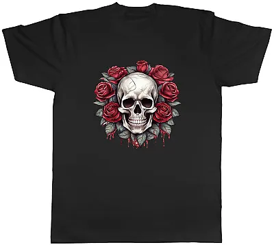 Buy Skull Roses Mens T-Shirt Gothic Emo Biker Rock Head Unisex Tee Gift • 8.99£
