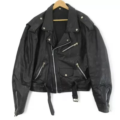 Buy Unbranded Real Leather Men's Biker Jacket XL Black YKK Zip-Up Collared Vintage  • 64.99£